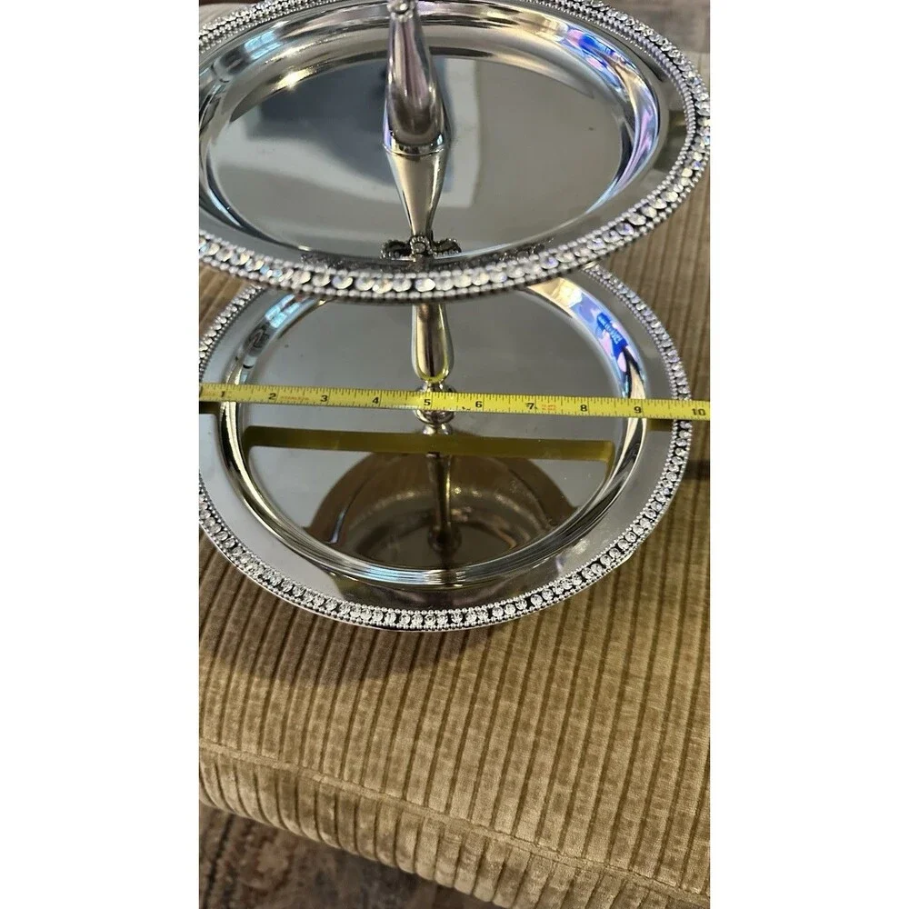 Silver Rhinestone Bling Snowflake 2 Tier Serving Dessert Appetizer Platter Tray